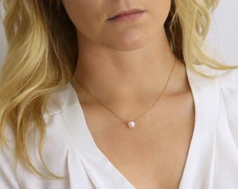 REAL Pearl Necklace - Solitaire Pearl Dainty Necklace - Small Pearl Necklace - Layering Necklace