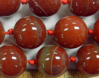 21mm banded red agate round beads 1 full knotted strand (GSS-98)