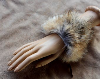 Fur bracelet - Real coyote fur bracelet or anklet with recycled leather straps for neotribal costume and festival wear