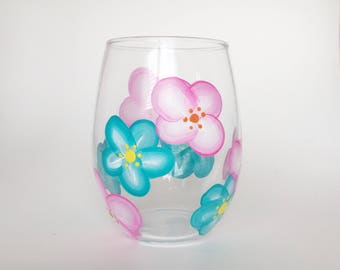 Floral wine glass//spring wine glass