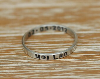 Single Stamped Personalized Ring - Sterling Silver
