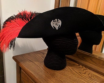Laced Tricorn with Celtic Dragon Brooch - Felt Hat - Revolutionary