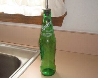 Up - Cycled Glass Sprite Bottle, Oil Cruet, Oil Bottle, Vinegar Bottle, Soap Dispenser Made with a 16oz Bottle