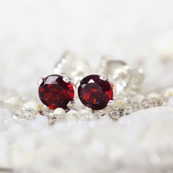 Garnet Earrings - Red Stud Earrings