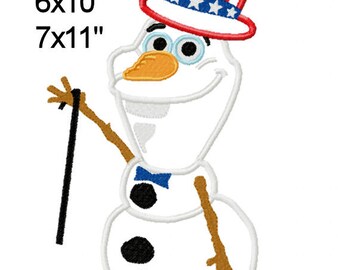 4th July Patriotic 0laf snowman Machine Embroidery Applique Design Digital Pattern 5x7 6x10 7x11 INSTANT DOWNLOAD