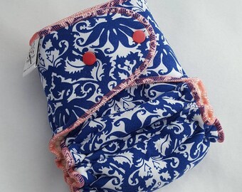 CLOTH DIAPER One Size (11-35#) Bamboo HYBRID Fitted,Blue Demask,Demask Diaper,Girly Diaper,Girl Diaper,Navy Diaper,One Size Fitted,Handmade