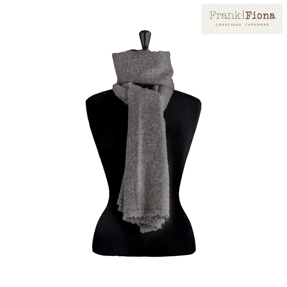 100% Pure Organic Cashmere Shawl, Grade A Mongolian Cashmere, Christmas present,28 x 80 inches,Dark Gray,Thick knitted Scarf,Eco Friendly,4T