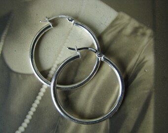 Vintage Sterling Silver Hoop Earrings, 1980's Sterling Silver Hoop Earrings
