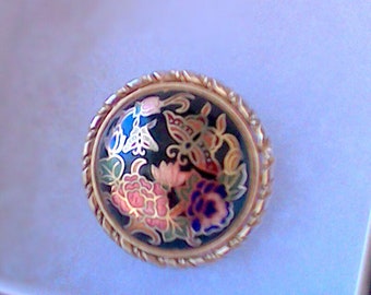 Vtg Gold Tone Cloisonne Brooch/Pendant/Scarf Slide