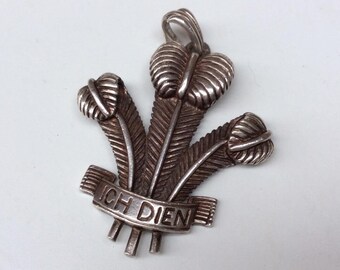 Vintage Antique Silver Pendant - Prince of Wales Feathers - Ich Dien - Royal Memorabilia