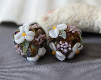 Elizabeth Creations MYSTERY GARDEN artisan lampwork matching handmade glass beads Sra