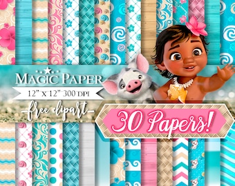 Baby Moana Digital Paper, Clipart, Clip Art, Cliparts Clip Arts, Digital Papers - Scrapbook - Paper Pack, Printables - INSTANT DOWNLOAD