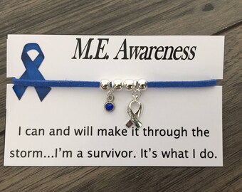ME. CFS. Awareness bracelet. Awareness bracelet.Gift for M.E. sufferer.suede bracelet. Awareness ribbon charm brace