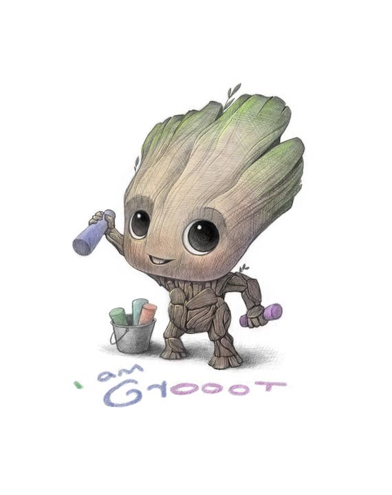 11X14 Baby Groot AKA I Am Groot Color Guardians of the