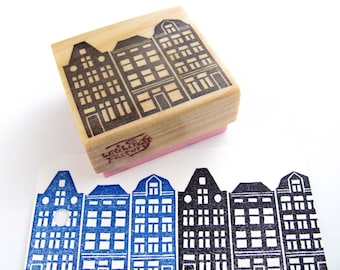 Hand Carved Rubber Stamp, European Residential Street