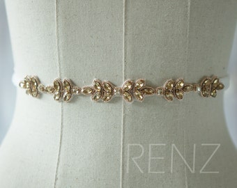Gold Wedding Sash, Bridal Belt, Bridal Sash, Bridesmaids Sash Crystal Sash Jewelly Belt (LA177B)