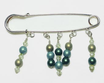 Green and Gold Beaded Shawl Brooch Kilt Pin