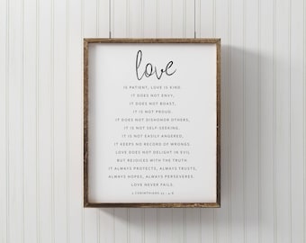Gift For Her - Love Is Kind Print - Bible Verse Print - 1st Corinthians 13 Print - Bible Verse Sign - Scripture Signs - Modern Farmhouse