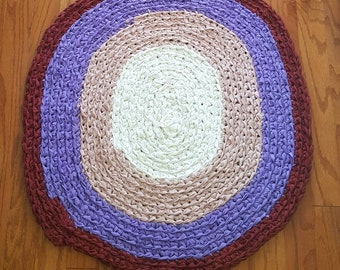 Pink purple red white rag rug crochet large handmade thick floor covering