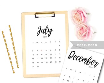 2018 Printable Calendar, Printable 2018 Calendar, Printable Calendar, Printable PDF Calender, Desk Calendar, 2017 - 2018 Calendar