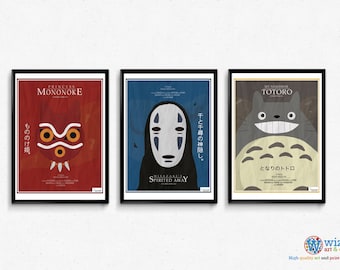 Studio Ghibli Prints / Posters Wall Art Totoro, Mononoke, Spirited Away 3 Print set
