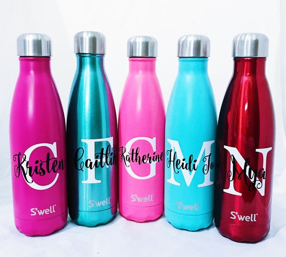 S'well Water Bottle with Name Monogram Personalized or Custom (Glitter, Shimmer, Elements, Stone, Resort, Wood, Satin, Collections)