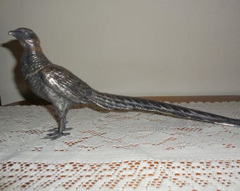 SALE ** LARGE Weidlich Bros WB Mfg Co 2276 ~ 16" Long Antique / Vintage Silver Plate Pheasant Statue Decor