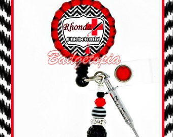 Phlebotomist Badge Reel - Personalized Rhinestone Phlebotomist Badge holder ID Reel - Medical- Phlebotomy (E325)