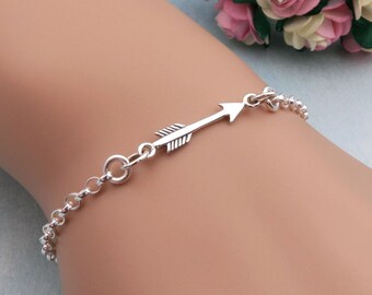 Silver Arrow Bracelet, Sideways Arrow, Sterling Silver, Arrow Jewelry, Gift For Her, Archery Jewelry, Sterling Arrow