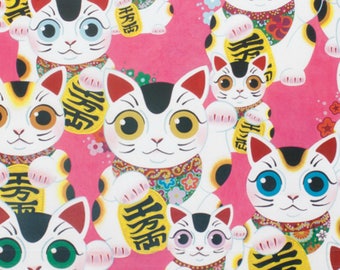 Fuku Kitty - Good Luck Kitty -8410A - By Alexander Henry 100% Quilters Cotton Available in Yards, Half Yards and Fat Quarters