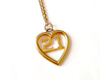 Vintage KJL 21 Heart Necklace // KJL Jewelry // K.J.L Kenneth Lane Signed 21st Birthday Heart Pendant