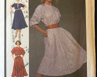 Simplicity 6740 - 1980s Yoked Dress with Blouson Bodice and Flared Skirt - Size 12 Bust 34
