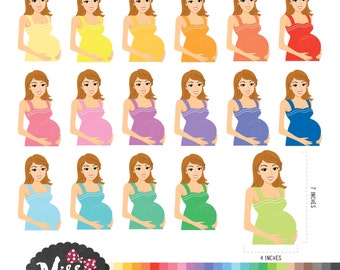 30 Colors Pregnant Women Clipart - Instant Download