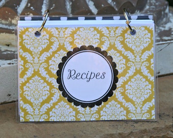Recipe Card Binder Laminated 4 x 6, Index Card Binder, Index Card Holder, Personalized Flashcard Holder, Laminated Recipe Binder - DAMASK
