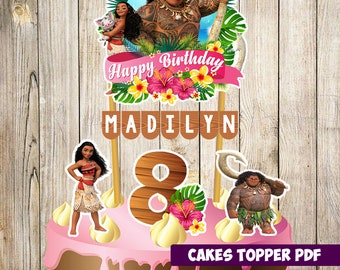 Moana Cake Topper, Moana Birthday, Moana Party, Moana Banderin, Custom and Printable Topper, Moana birthday