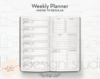 Standard TN, Weekly Planner, Week on 2 Pages, Travelers Notebook, Midori Insert, Habit Tracker, To Do List, Bullet Journal, Midori