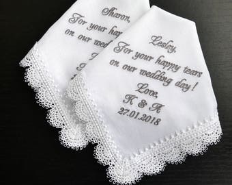 For Your Happy Tears, To dry your tears, Mother of the bride handkerchief, personalized hankerchief, Wedding gift for mom from daughter