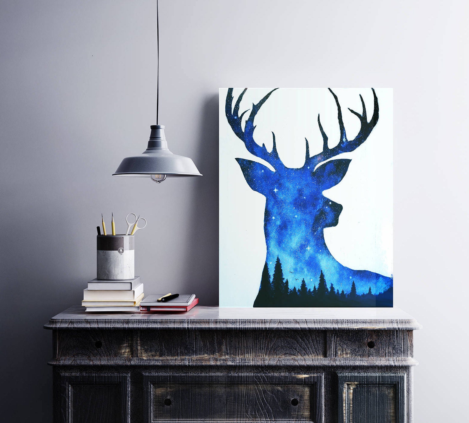Deer Painting Double Exposure Deer Night Sky Painting