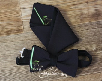 Set Yoda bow tie and handkerchief star wars