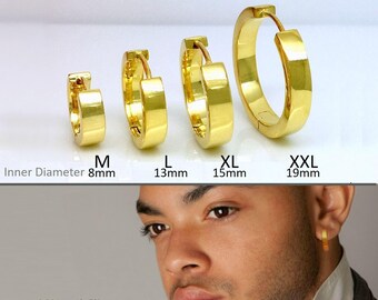 Gold hoop earrings, solar yellow gold hoops, men's earrings, gold hoop earrings small, gold hoop earrings medium, gold hoop earrings large