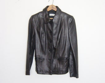 vintage black leather jacket petite xs