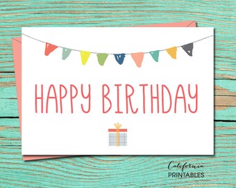 Happy Birthday PRINTABLE CARD, Happy Birthday Card, DIY Instant Download Card, Party Birthday Card, B-day Card, Birthday E-Card, E-Card 15