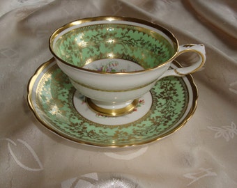 Grosvenor England Floral and Minty Green Cup and Saucer