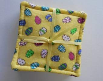 Easter Coasters, Fabric Coasters, Easter Fabric, Yellow Eggs