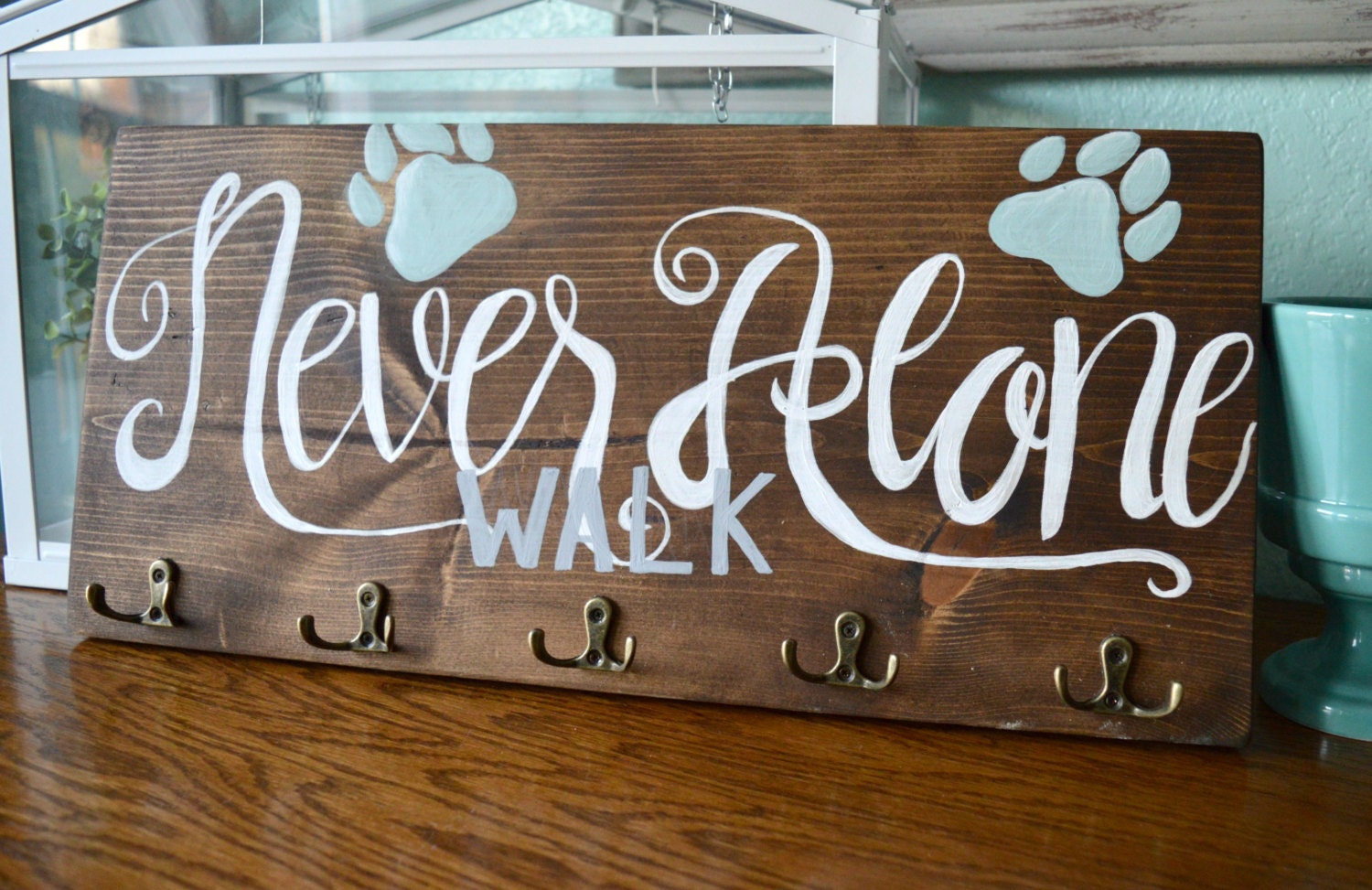 Large Dog Leash Holder / Never Walk Alone / Wood Dog Leash
