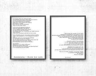 Desiderata poem prints set of 2, Max Ehrmann art, poem art, life quote print, poetry quote art, black & white art decor