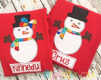 Snow Girl and Boy Applique Design Bundle- Winter Applique Design - Snowman Embroidery Design - Triple Bean Stitch Applique Design