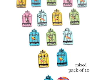 Birdcage Shaped Craft Buttons Wood 10 Two Hole Pack Brooch Making Sewing Knitting Card Embellishment Scrapbooking Gift Tags Decoration