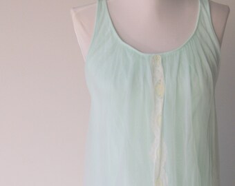 Vintage 1960s Green Double Chiffon Sissy Nightgown by Miss Elaine S