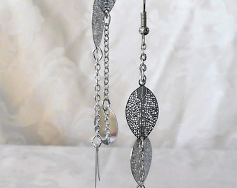 Silver leaf 10.2 cm earrings